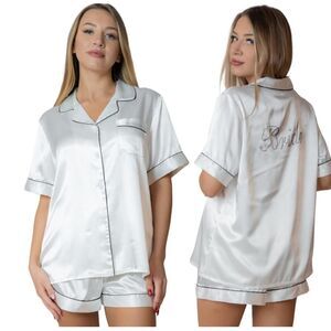 Women Satin Pajama Set Silk Pjs Bridal Shower Gift Sexy Cotton wedding Pajama S